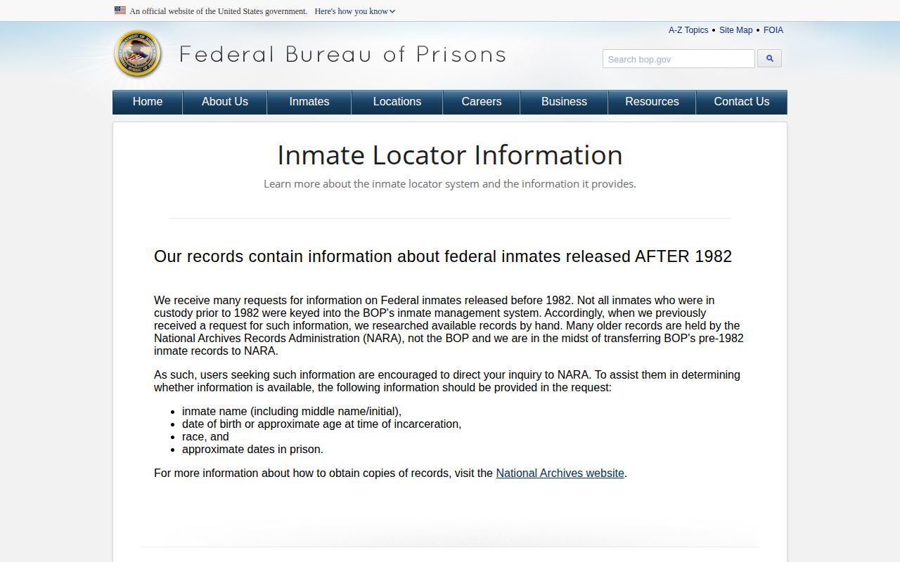 FCI Englewood BOP release records explanation for federal custody status