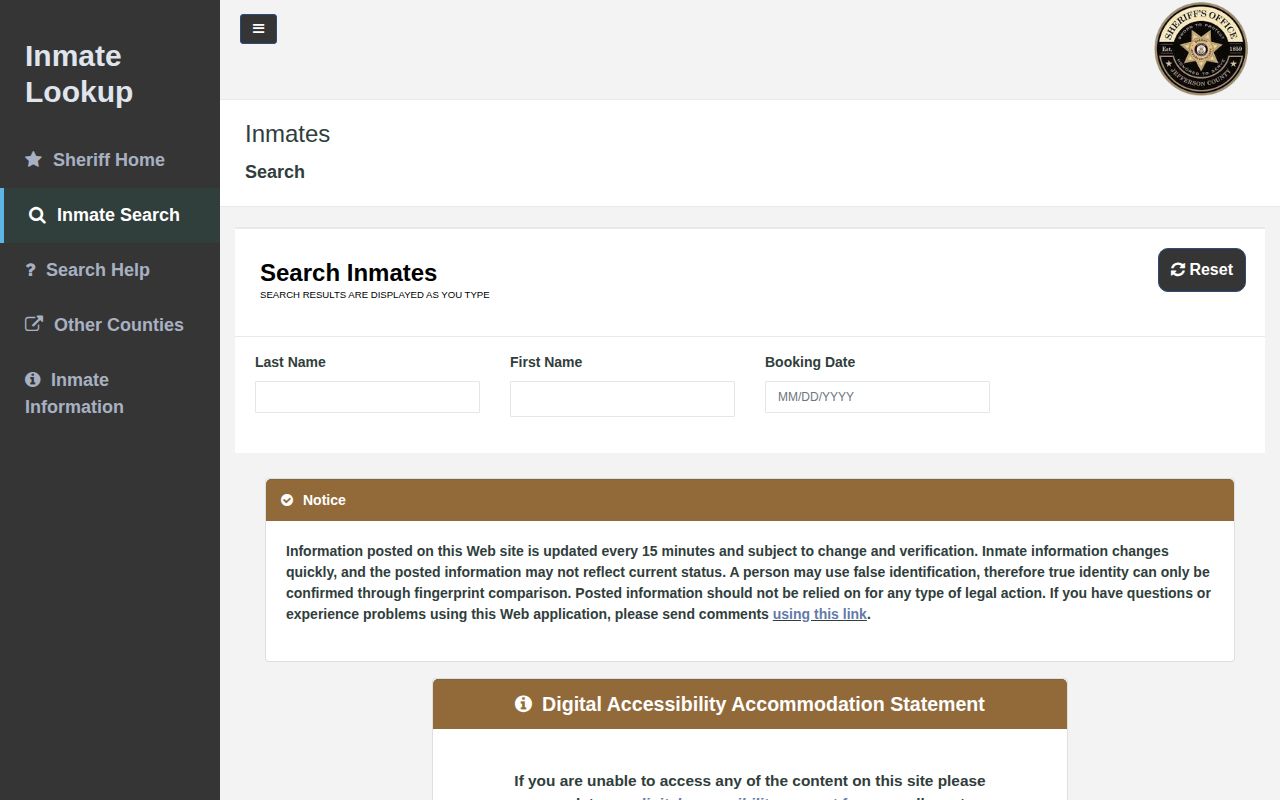 Jefferson County released inmates current custody lookup application